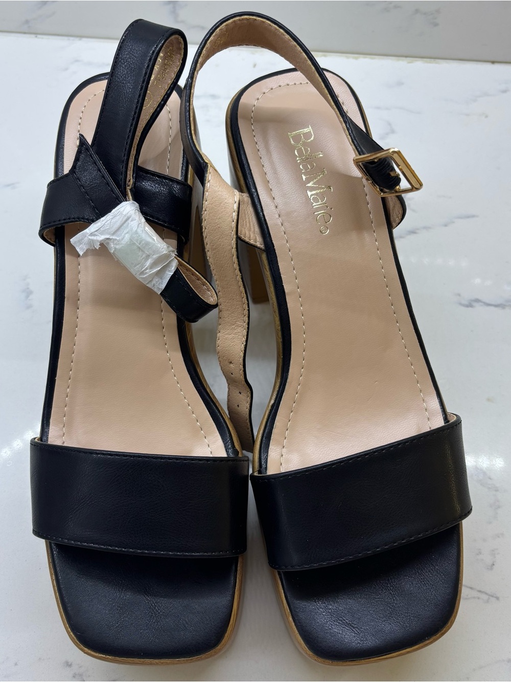 Bella Marie Black Square Toe Block Heel Sandals Size 9 NWOT Minimalist Sleek